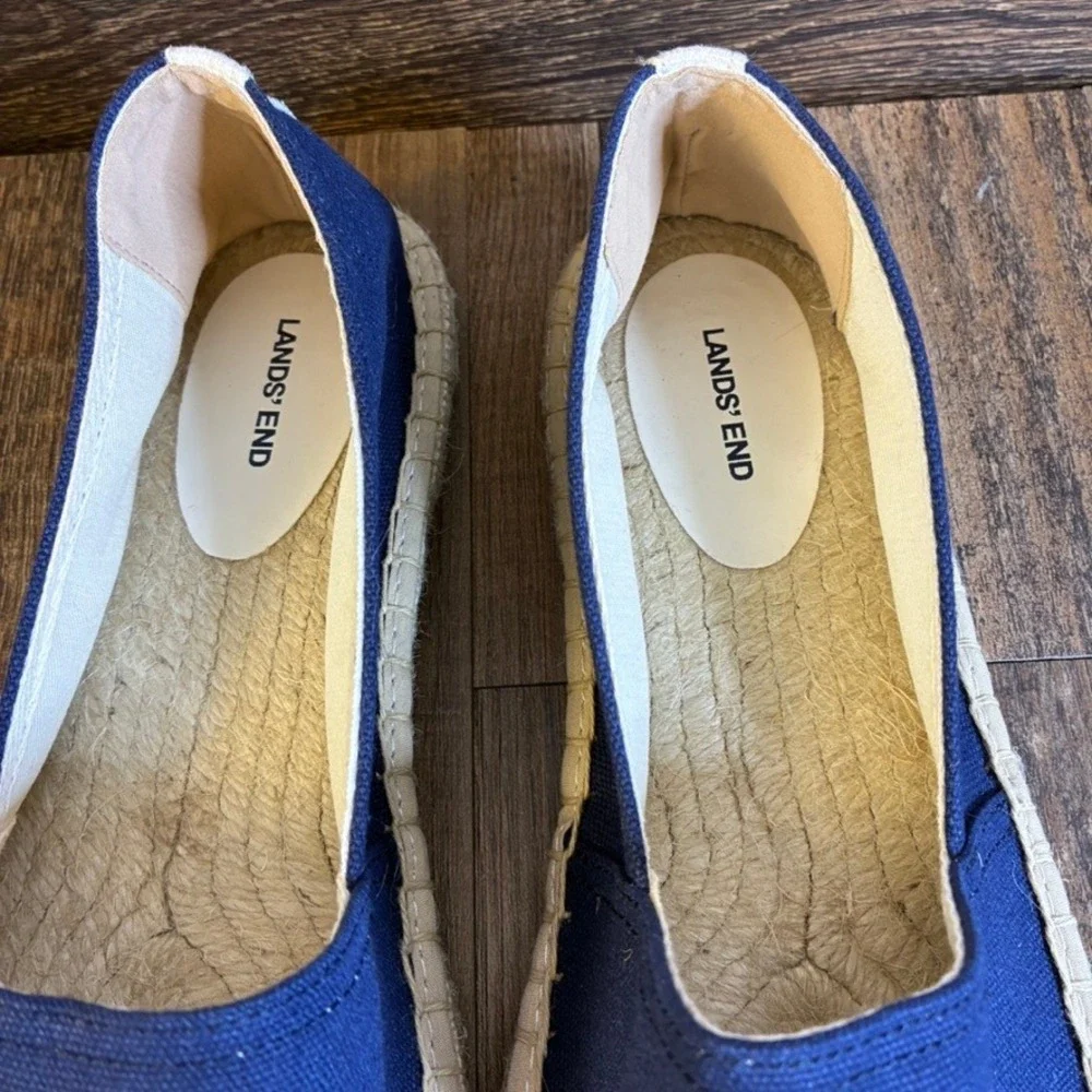 NWOT Lands End Women's Navy Blue Canvas Espadrille Flats Slip On Shoes Sz 11 M